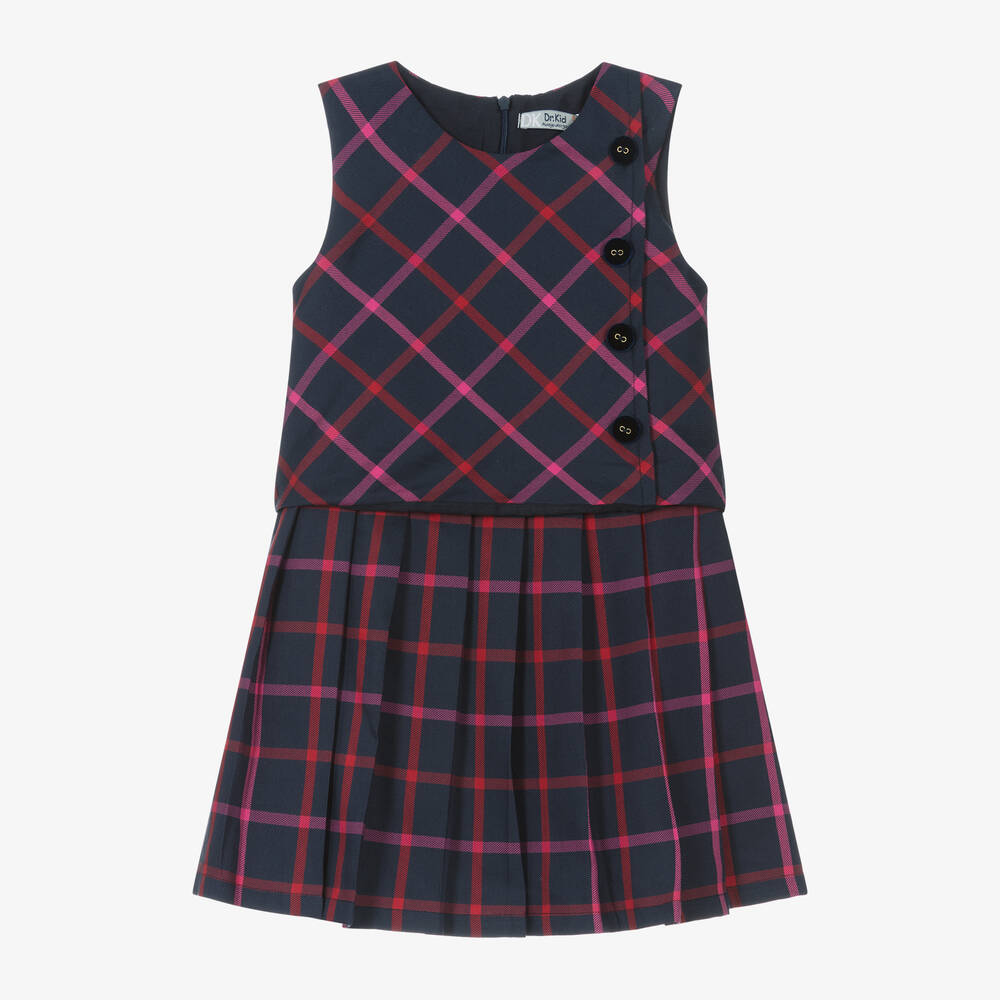 Dr. Kid - Girls Navy Blue Viscose Tartan Dress | Childrensalon