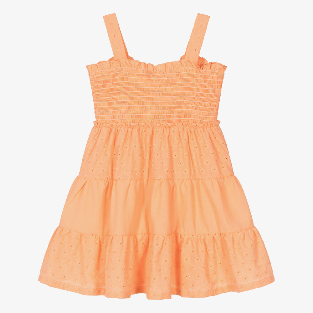 Dr. Kid - Girls Orange Broderie Anglaise Dress | Childrensalon