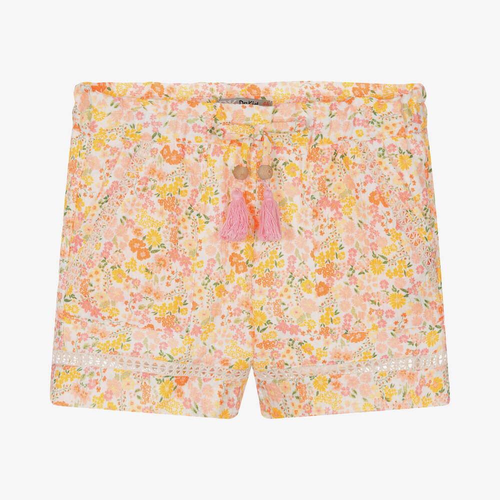 Dr. Kid - Girls Orange Cotton Floral Shorts | Childrensalon