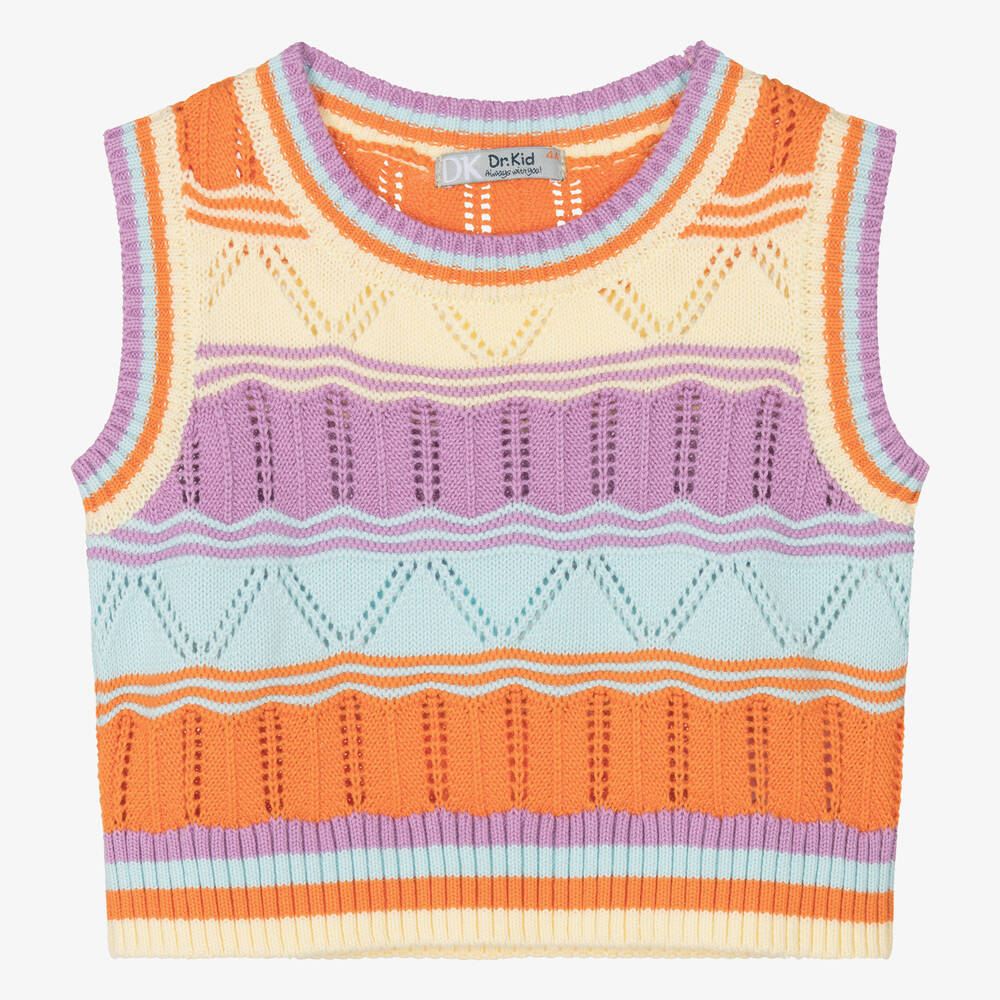 Dr. Kid - Girls Orange Striped Knitted Sweater Vest | Childrensalon