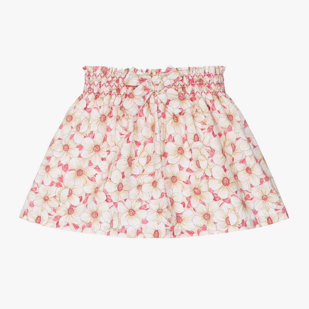 Dr. Kid - Girls Pink & Beige Cotton Floral Skirt | Childrensalon