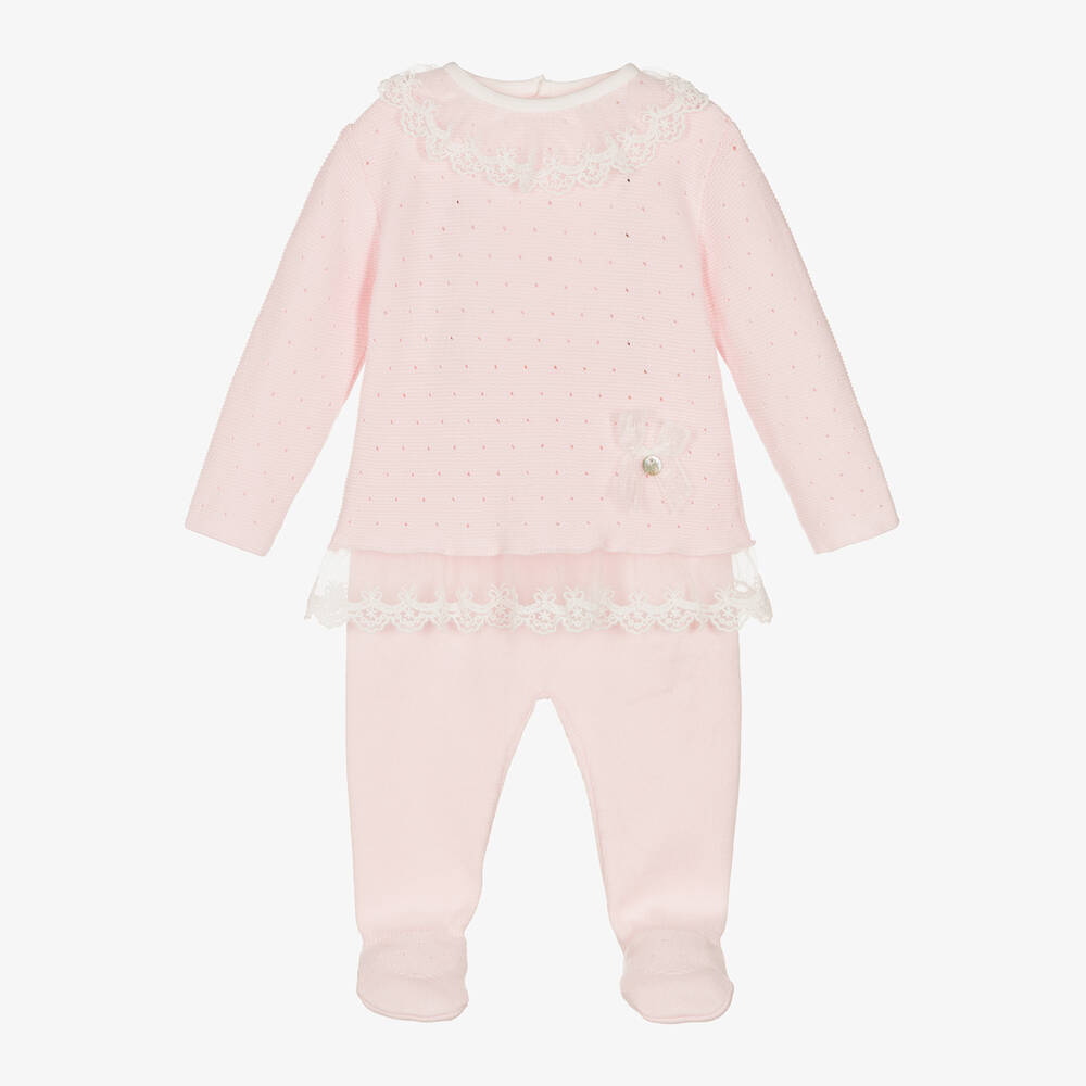Dr. Kid - Girls Pink Cotton Knit 2 Piece Babygrow | Childrensalon