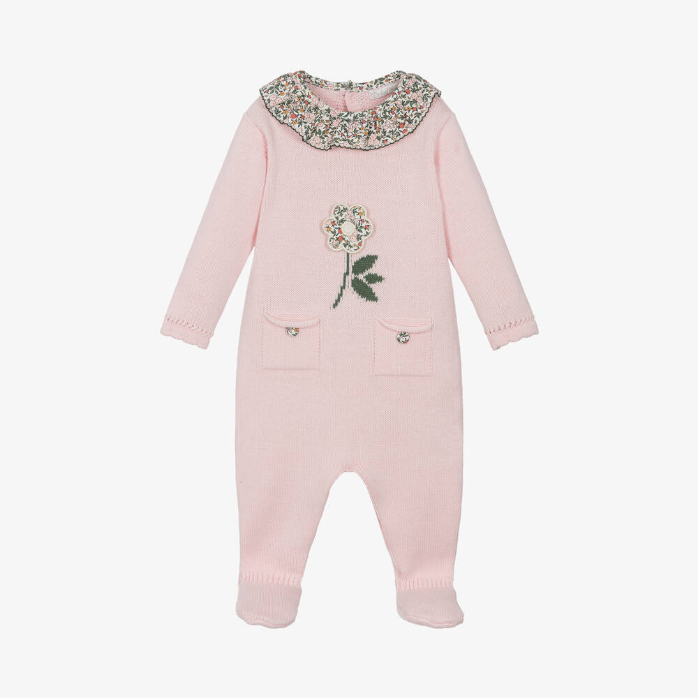 Dr. Kid - Girls Pink Cotton & Wool Knit Babygrow | Childrensalon