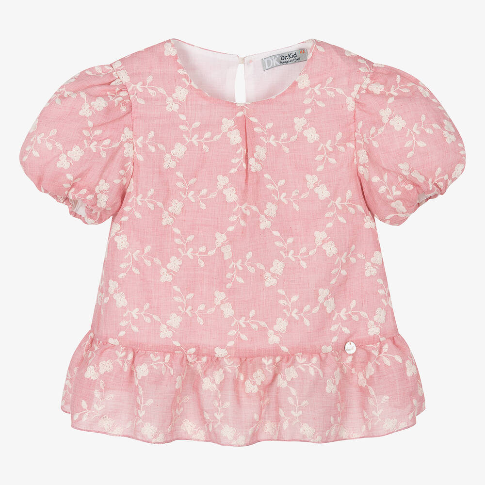 Dr. Kid - Girls Pink Embroidered Cotton Blouse | Childrensalon