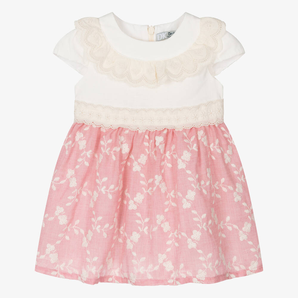 Dr. Kid - Girls Pink Embroidered Cotton Dress | Childrensalon