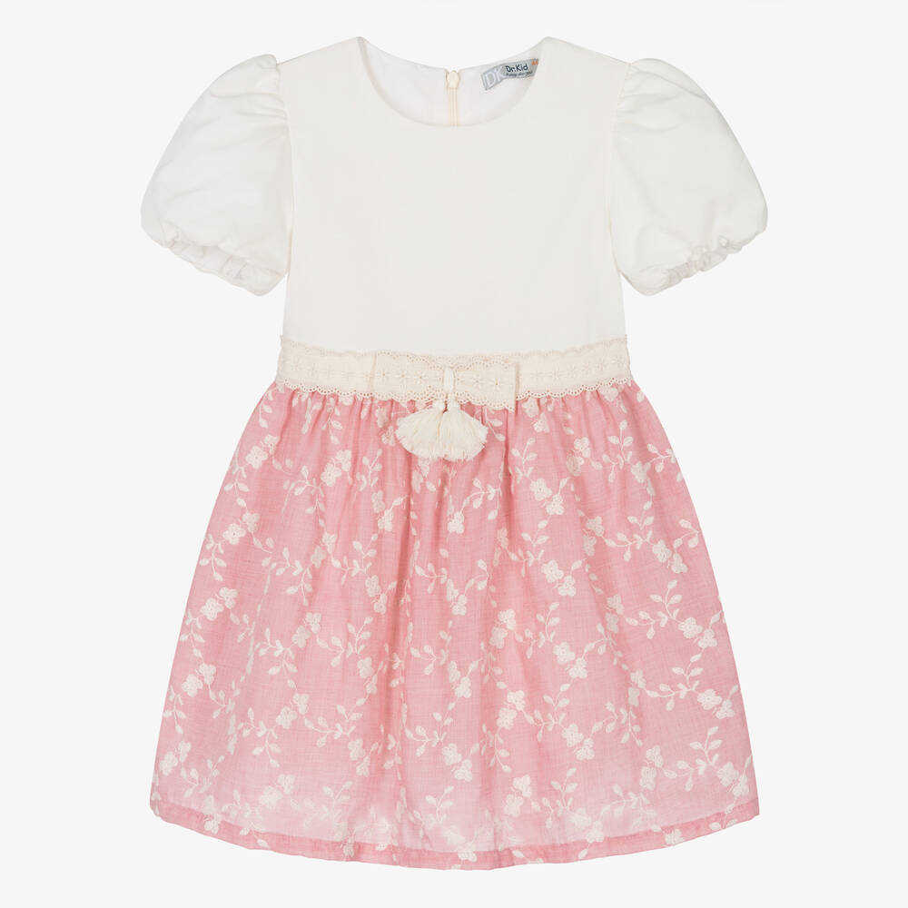Dr. Kid - Girls Pink Embroidered Cotton Dress | Childrensalon