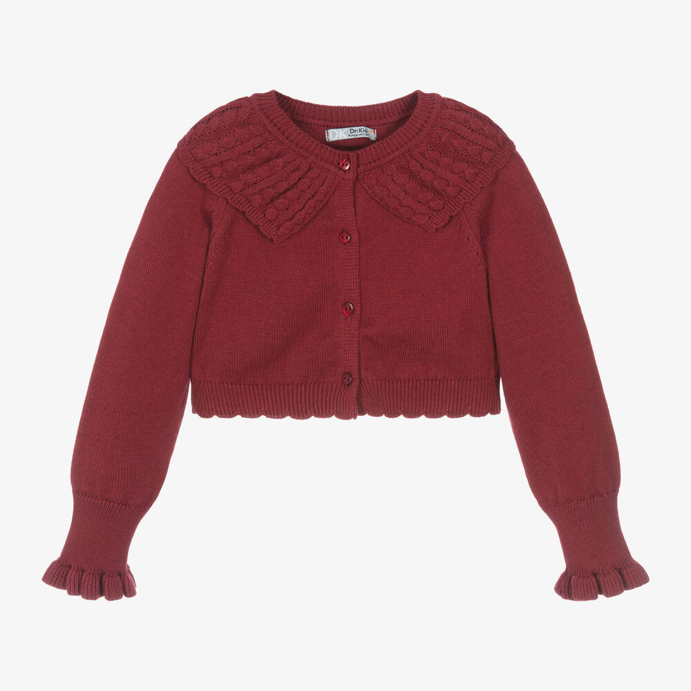 Dr. Kid - Girls Red Knitted Cotton & Wool Cardigan | Childrensalon