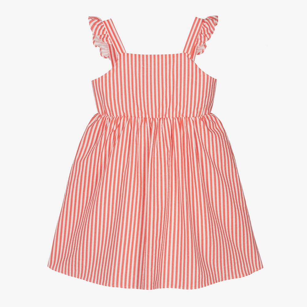 Dr. Kid - Girls Red & White Striped Cotton Dress | Childrensalon