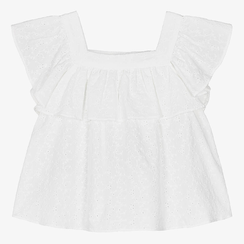Shop Dr Kid Girls White Broderie Anglaise Blouse