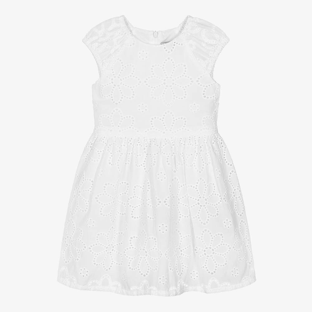 Dr. Kid - Girls White Broderie Anglaise Dress | Childrensalon