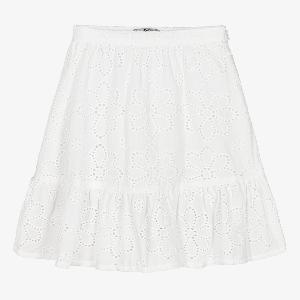 Dr. Kid - Girls White Broderie Anglaise Skirt | Childrensalon