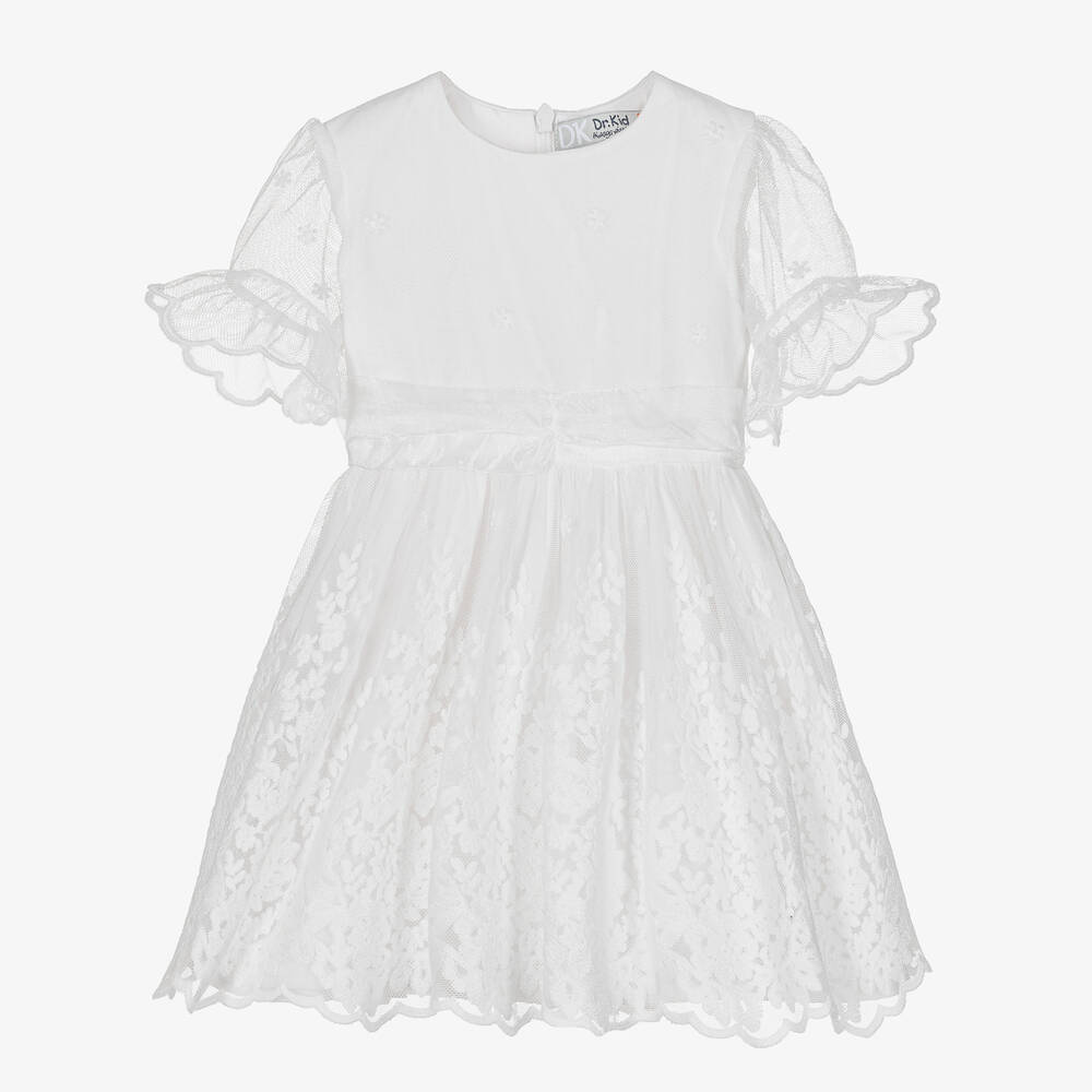 Dr Kid Babies' Girls White Cotton & Tulle Dress
