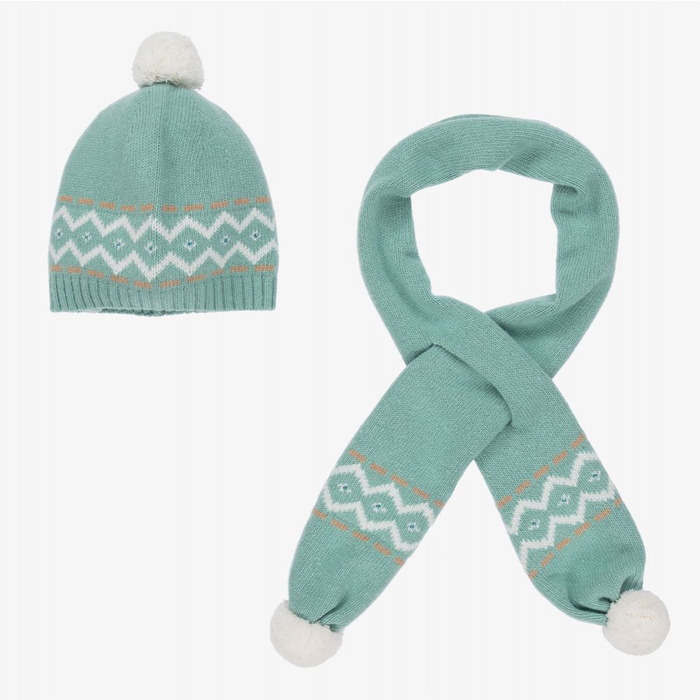 Dr Kid Babies' Girls Green Knitted Hat & Scarf Set