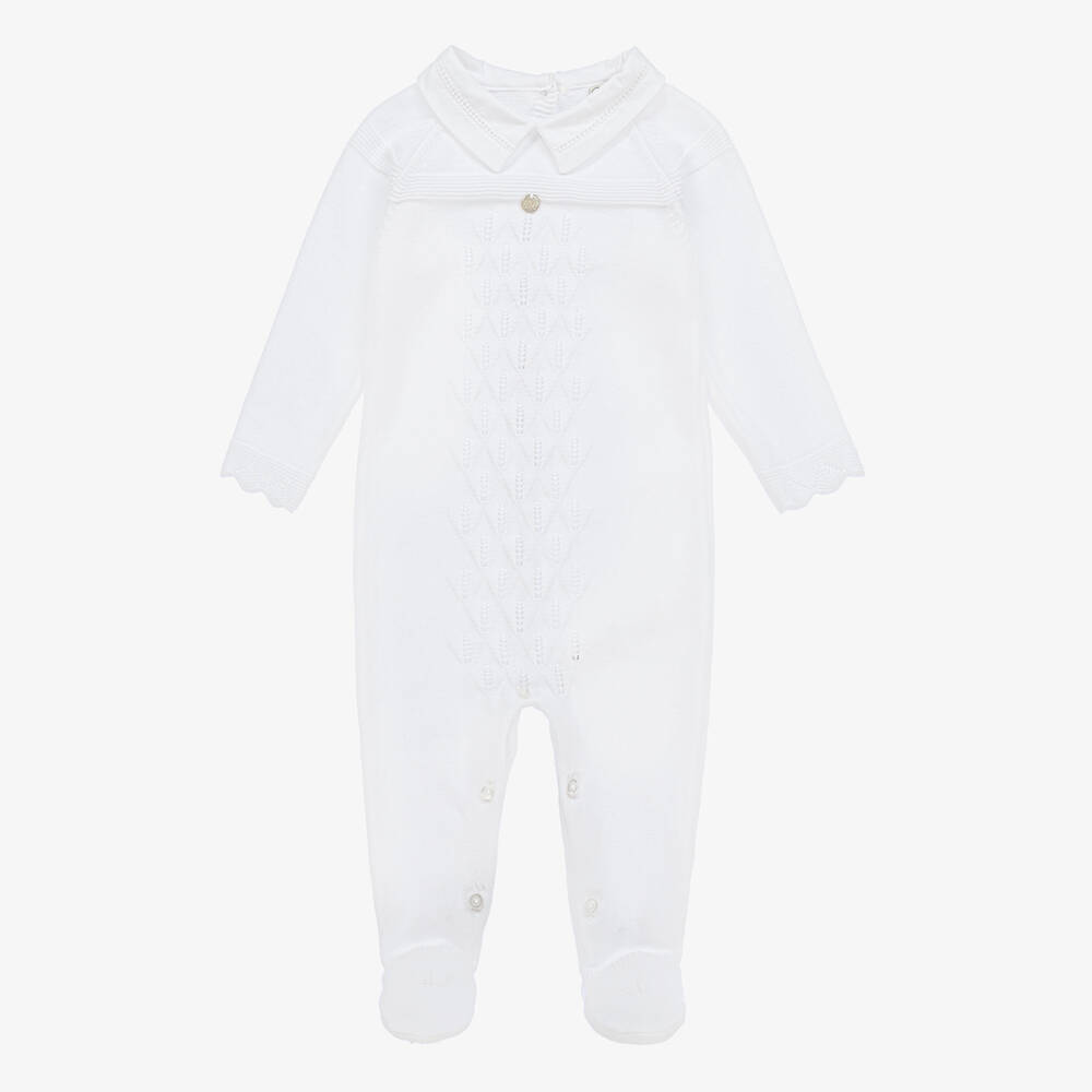 Dr. Kid - White Cotton Knit Babygrow | Childrensalon