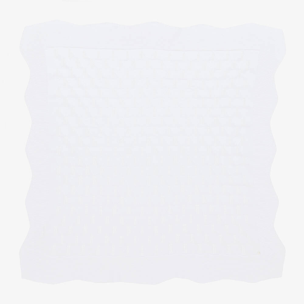 Shop Dr Kid White Cotton Knitted Blanket (90cm)
