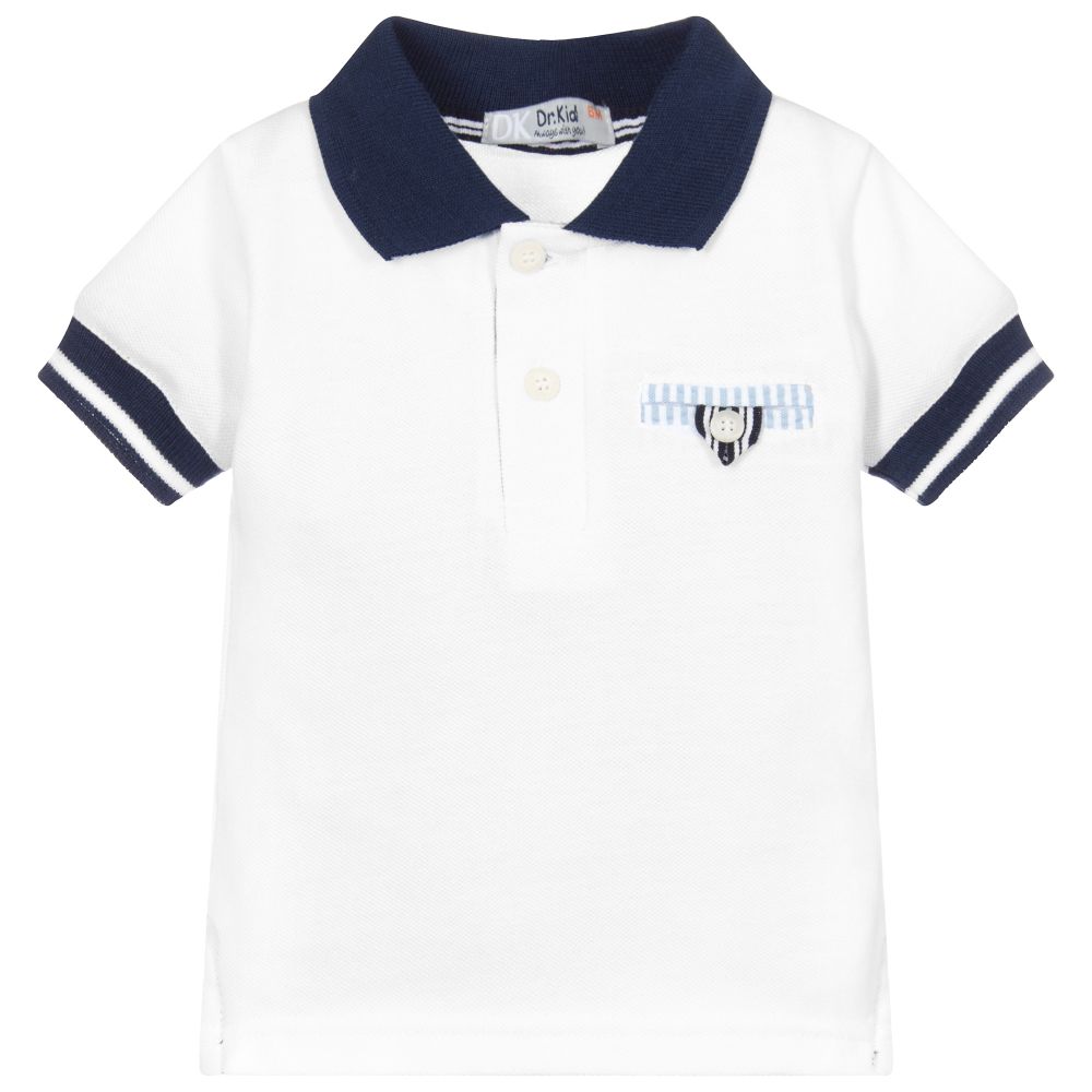 Dr. Kid - White Cotton Polo Shirt | Childrensalon