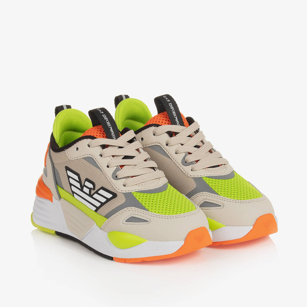 EA7 Emporio Armani - حذاء رياضي شبك وجلد صناعي لون بيج | Childrensalon