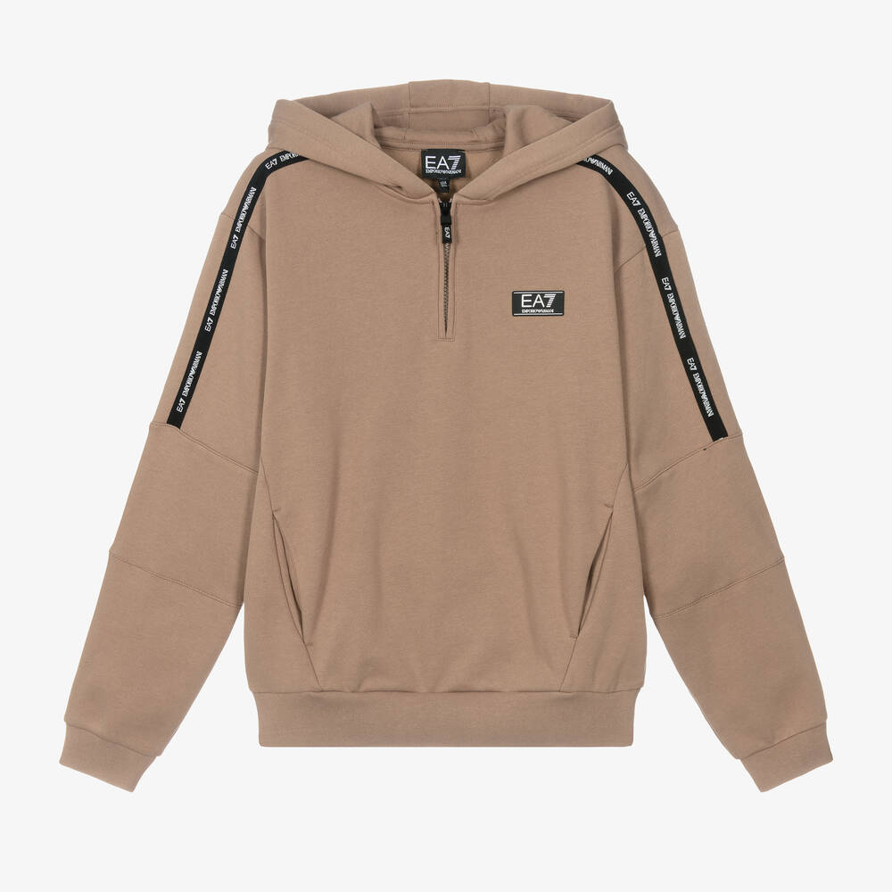 EA7 Emporio Armani - Boys Beige Cotton EA7 Logo Hoodie | Childrensalon