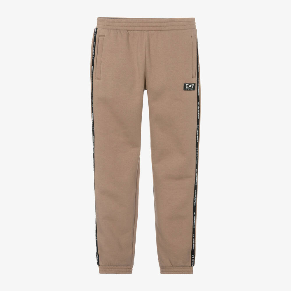 EA7 Emporio Armani - Boys Beige Cotton EA7 Logo Joggers | Childrensalon