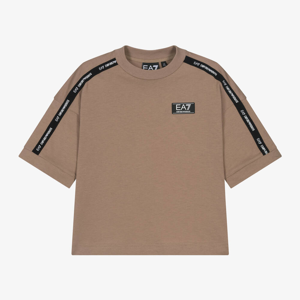 EA7 Emporio Armani - Boys Beige Cotton EA7 Logo T-Shirt | Childrensalon