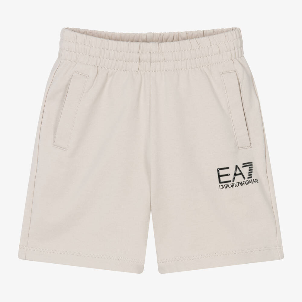 EA7 Emporio Armani - Boys Beige Cotton Jersey Shorts | Childrensalon