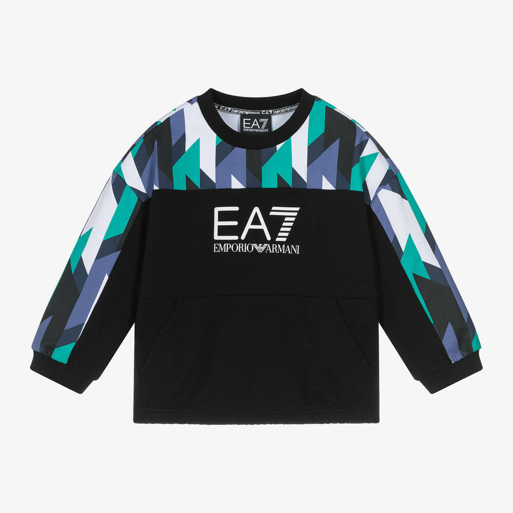 EA7 Emporio Armani - Boys Black Cotton EA7 Sweatshirt  | Childrensalon