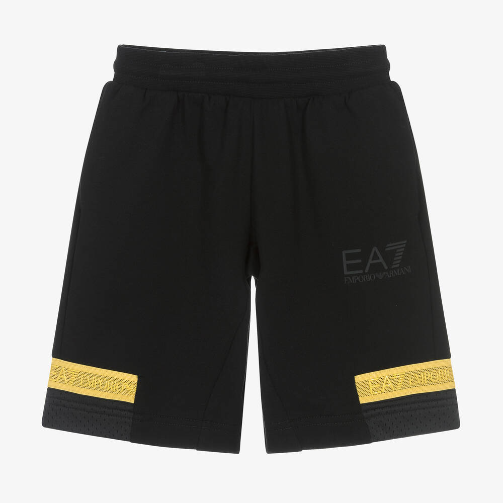 EA7 Emporio Armani - Boys Black Cotton Jersey Shorts | Childrensalon