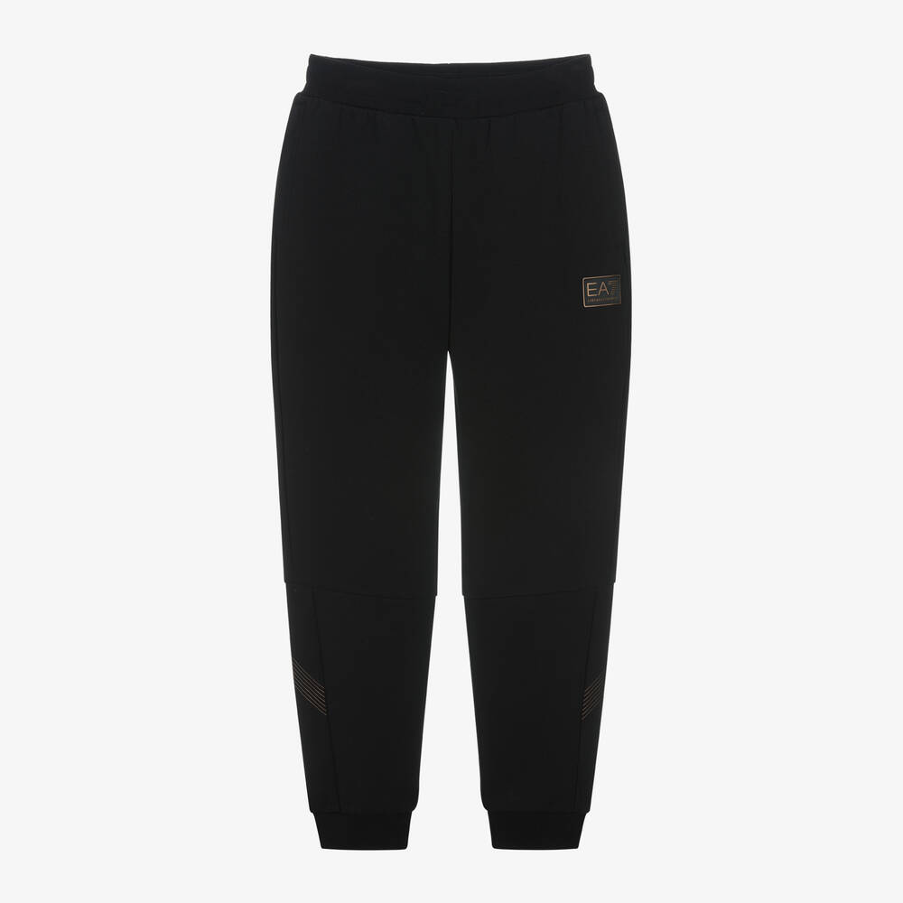 EA7 Emporio Armani - Boys Black Cotton Joggers | Childrensalon