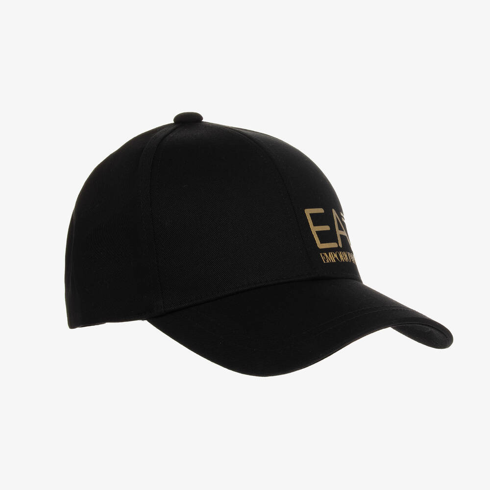 EA7 Emporio Armani - Boys Black Cotton Logo Cap | Childrensalon