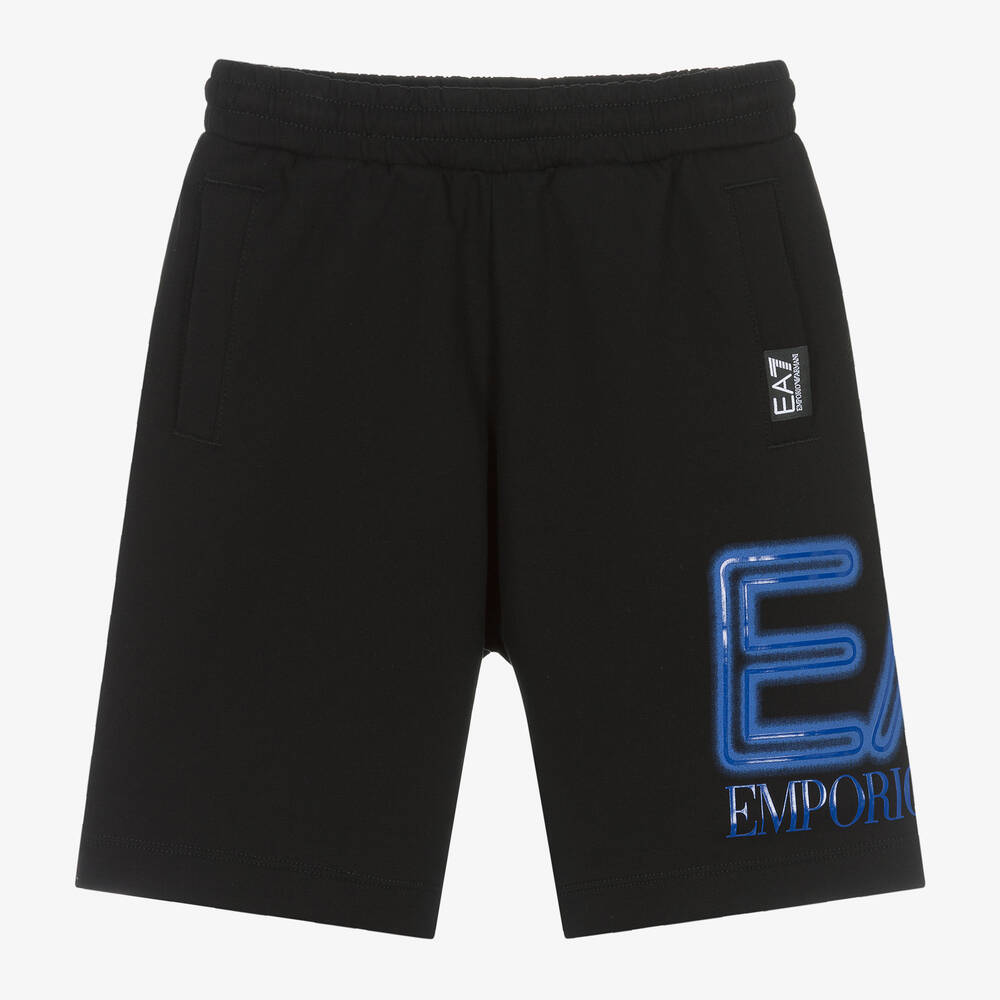 EA7 Emporio Armani - Boys Black Cotton Oversized Shorts | Childrensalon