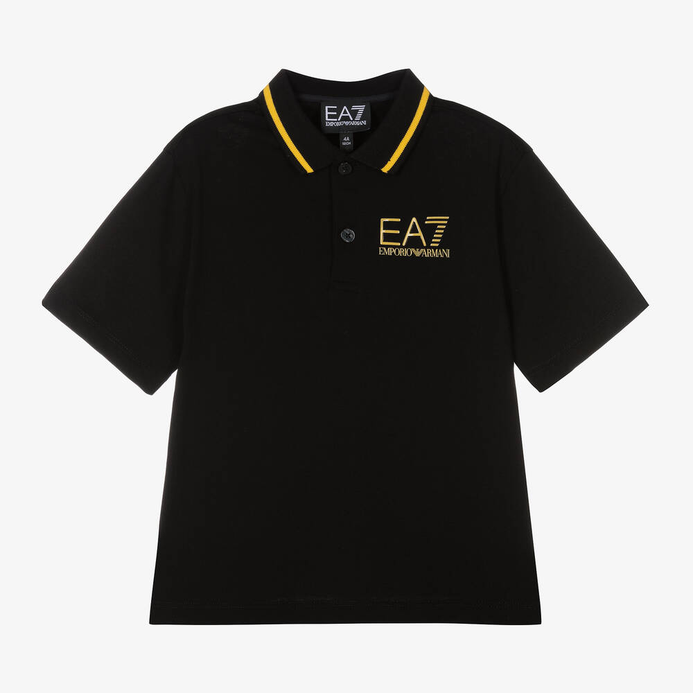 EA7 Emporio Armani - Boys Black Cotton Polo Shirt | Childrensalon