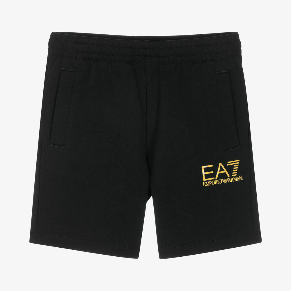 EA7 Emporio Armani - Черные хлопковые шорты для мальчиков | Childrensalon