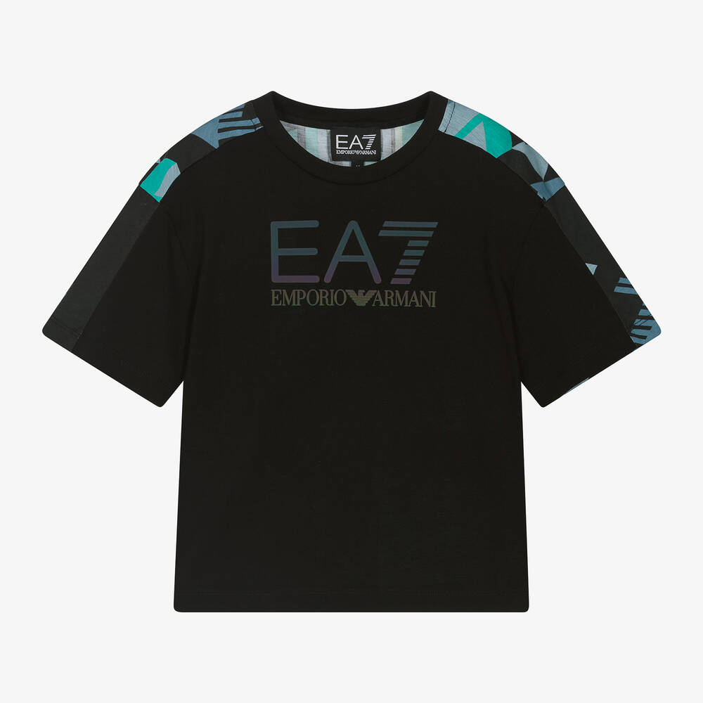 EA7 Emporio Armani - Boys Black Cotton T-Shirt | Childrensalon