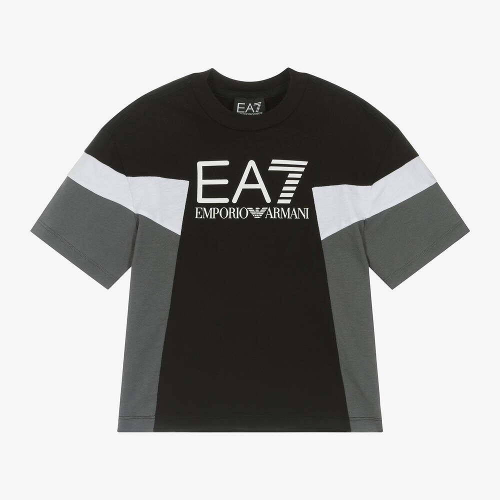 EA7 Emporio Armani - تيشيرت قطن لون أسود للأولاد | Childrensalon