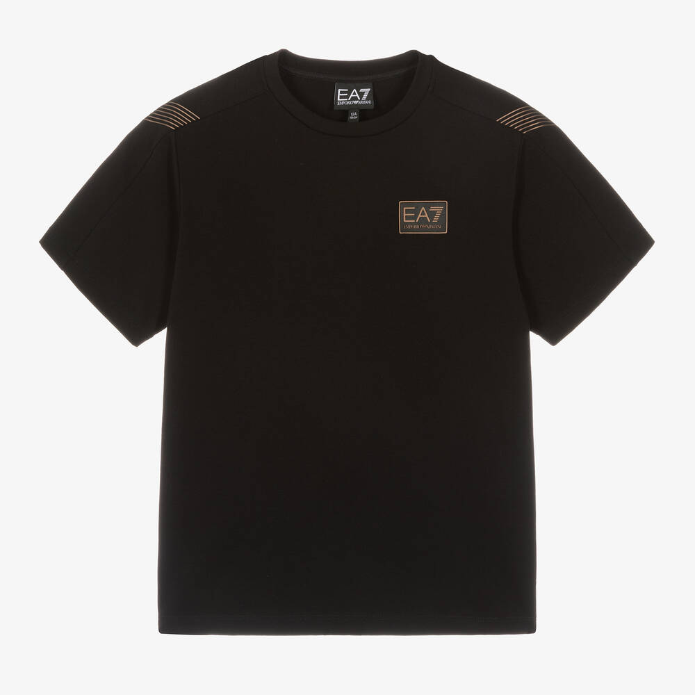 EA7 Emporio Armani - Boys Black Cotton T-Shirt | Childrensalon