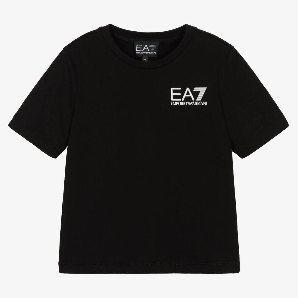 EA7 Emporio Armani - Boys Black EA7 Cotton T-Shirt | Childrensalon