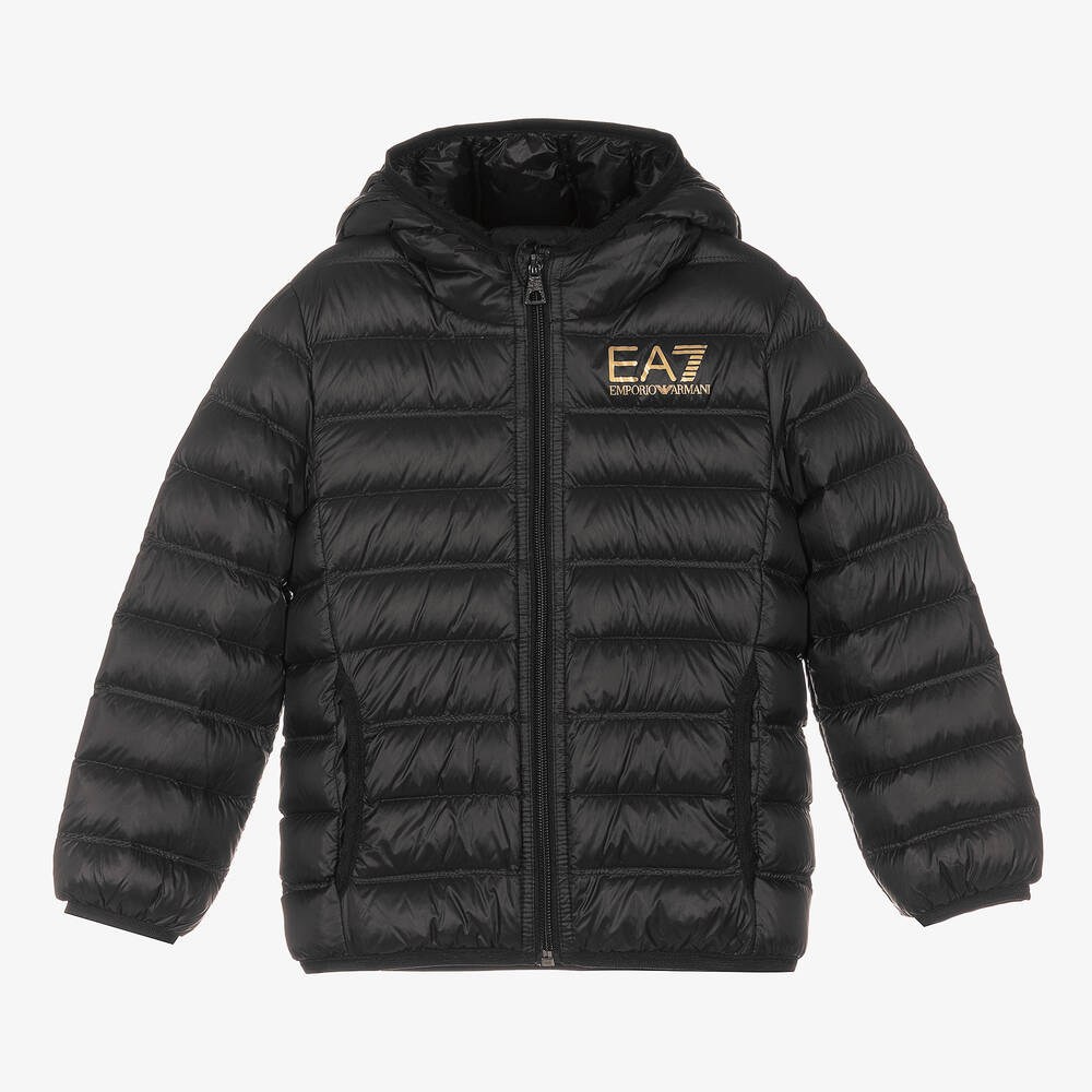 EA7 Emporio Armani - جاكيت بافر هودي لون أسود للأولاد | Childrensalon