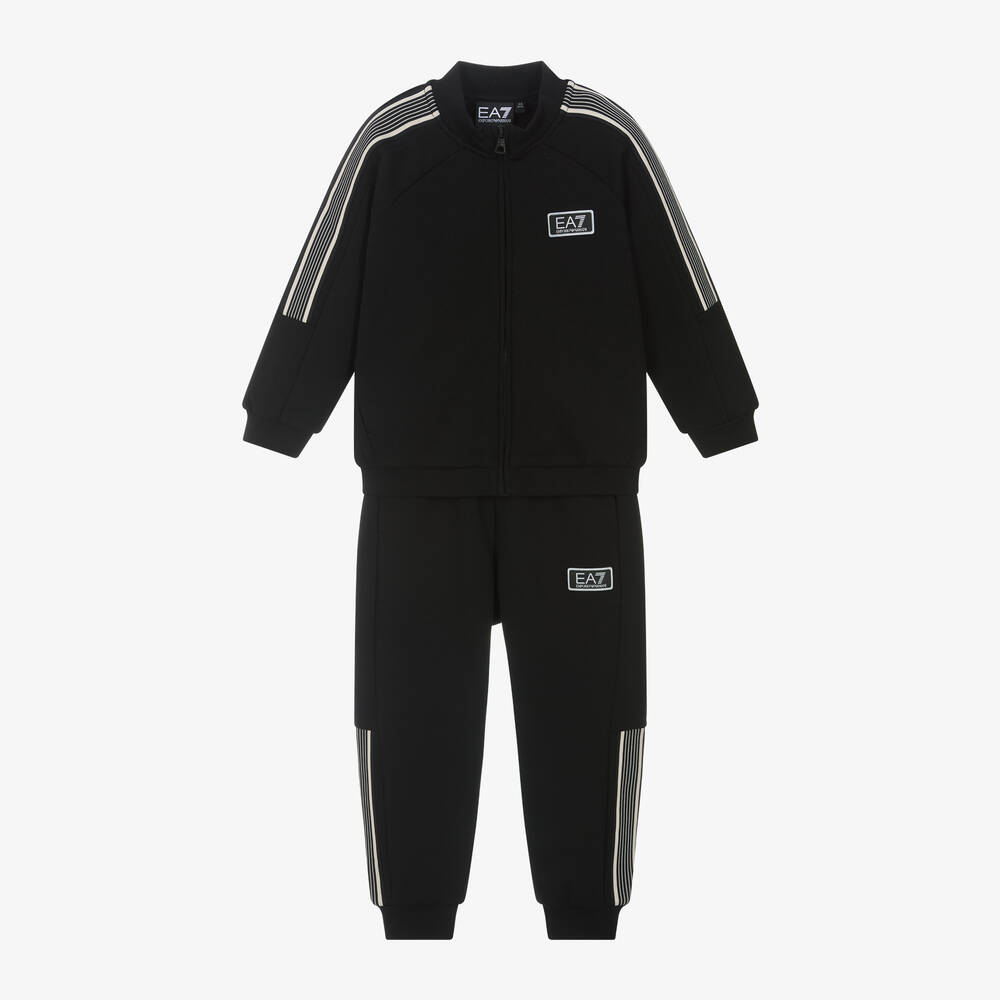 EA7 Emporio Armani - Boys Black Zip-Up Tracksuit | Childrensalon