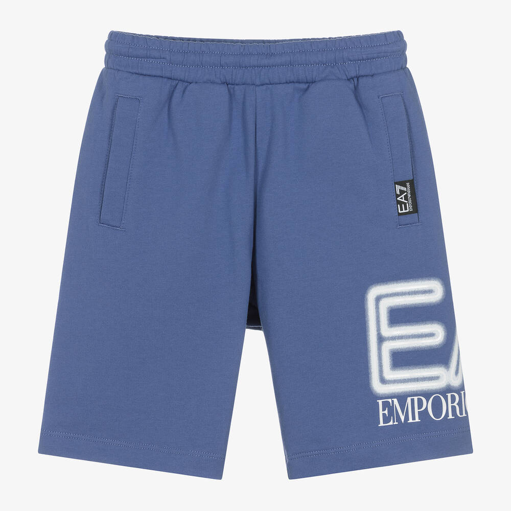 EA7 Emporio Armani - Boys Blue Cotton Oversized Shorts | Childrensalon