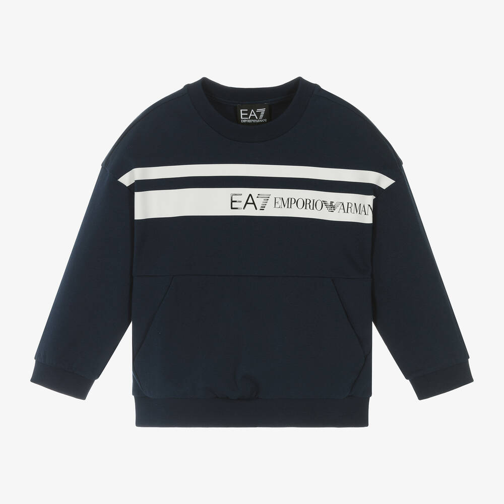 Ea7 Kids'  Emporio Armani Boys Blue Cotton Sweatshirt