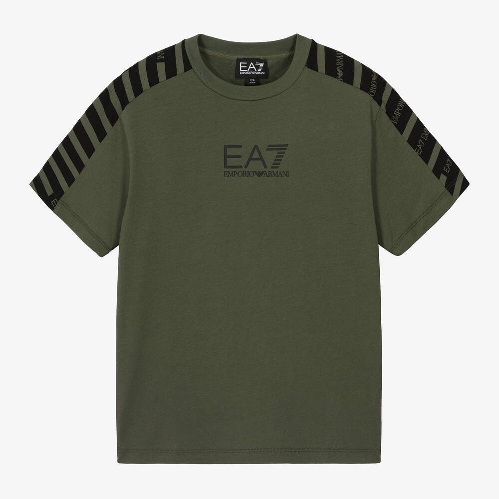 EA7 Emporio Armani - Boys Green Cotton EA7 Logo T-Shirt | Childrensalon