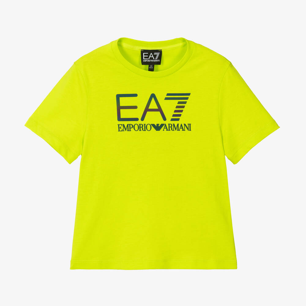 EA7 Emporio Armani - Зеленая хлопковая футболка EA7 для мальчиков | Childrensalon