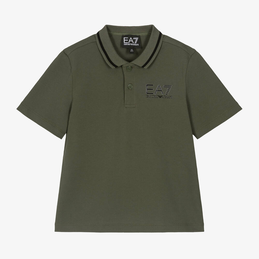 EA7 Emporio Armani - Boys Green Cotton Polo Shirt | Childrensalon