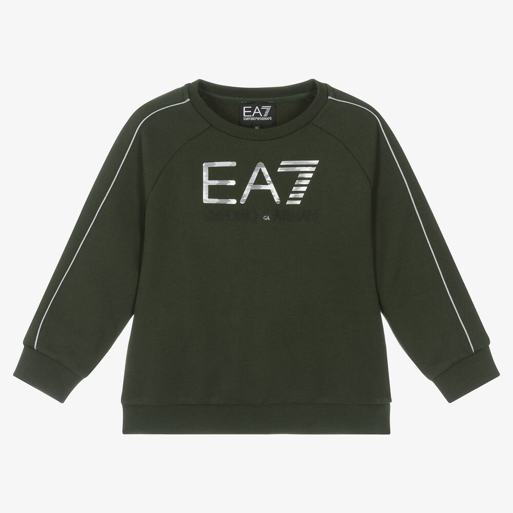 Ea7 Kids'  Emporio Armani Boys Green Cotton Sweatshirt