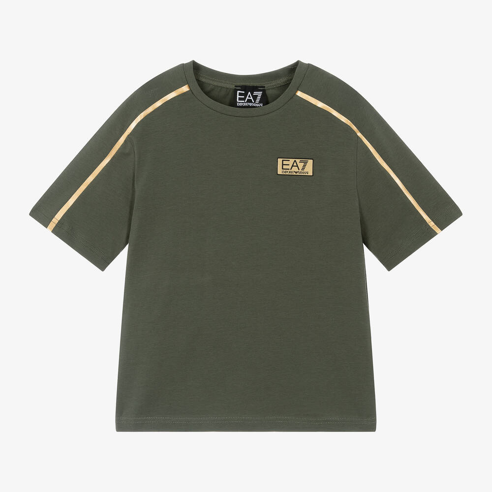 EA7 Emporio Armani - Boys Green Cotton T-Shirt | Childrensalon
