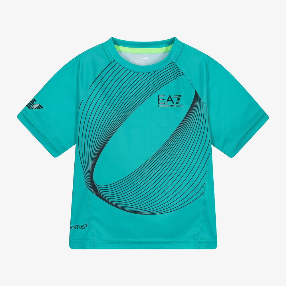 EA7 Emporio Armani - Boys Green Sports T-Shirt | Childrensalon