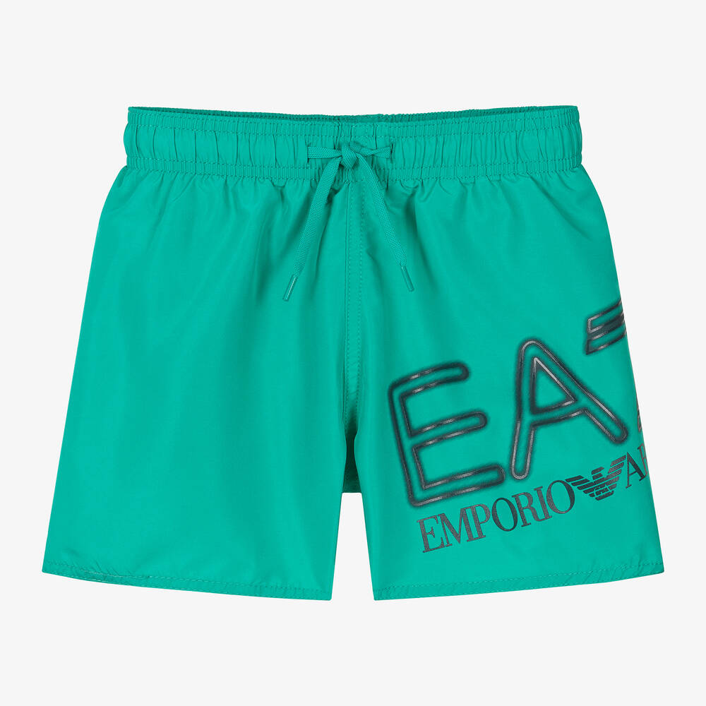 EA7 Emporio Armani - Boys Green Swim Shorts | Childrensalon