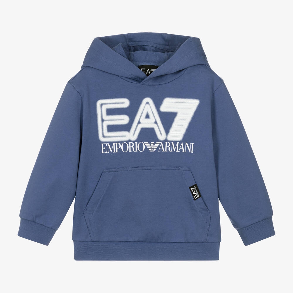 EA7 Emporio Armani - توب هودي قطن لون بنفسجي نيلي للأولاد | Childrensalon