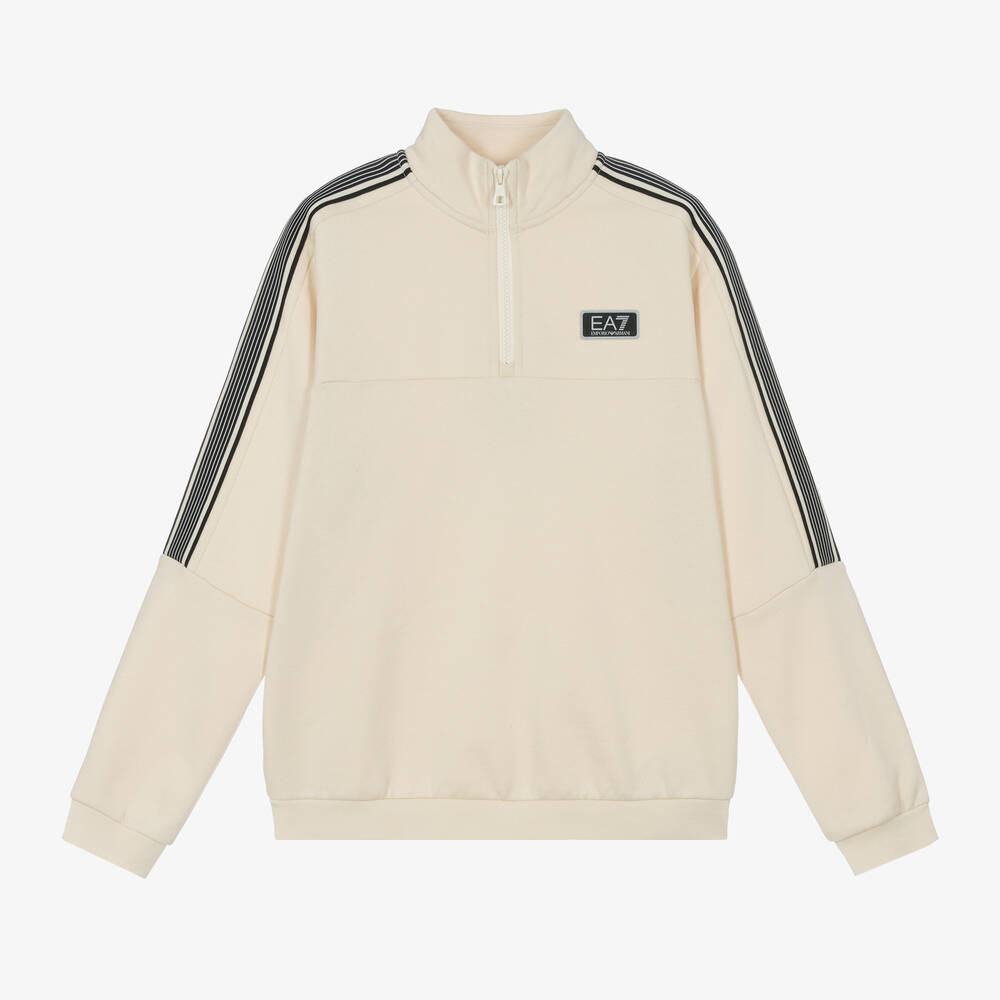 EA7 Emporio Armani - Boys Ivory Cotton EA7 Logo Sweatshirt | Childrensalon