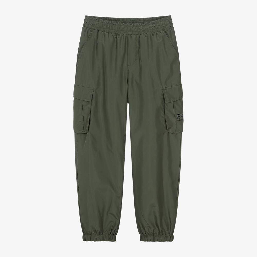 EA7 Emporio Armani - Boys Khaki Green Cargo Trousers | Childrensalon